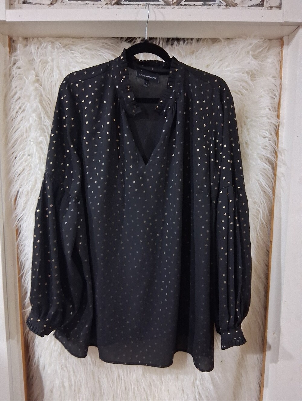 Lane Bryant Black Blouse with Gold Dot Accents